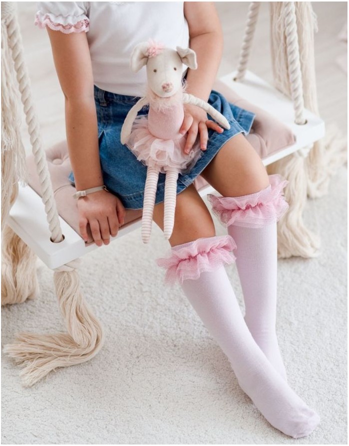 Children's socks "Tulle Knee" Powder Pink
