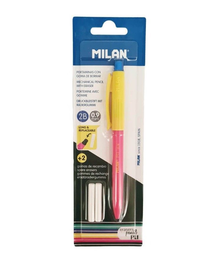 Mehaaniline pliiats PL1 0,9 mm 2 kustutuskummiga Pink-Yellow