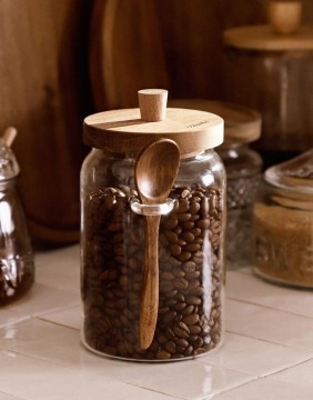 Glass container with spoon "CARLOS"