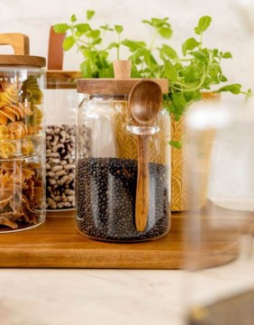 Glass container with spoon "CARLOS"