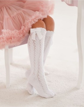 Vaikiškos kojinės "Openwork Knee With a Bow" White