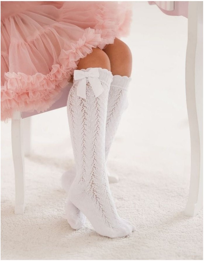 Vaikiškos kojinės "Openwork Knee With a Bow" White