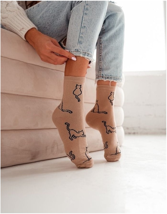 Moteriškos kojinės "Cat Contours" Beige