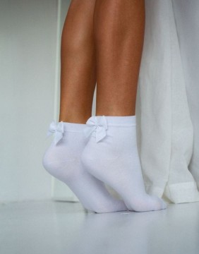 Moteriškos kojinės "Cotton With a Bow White" White