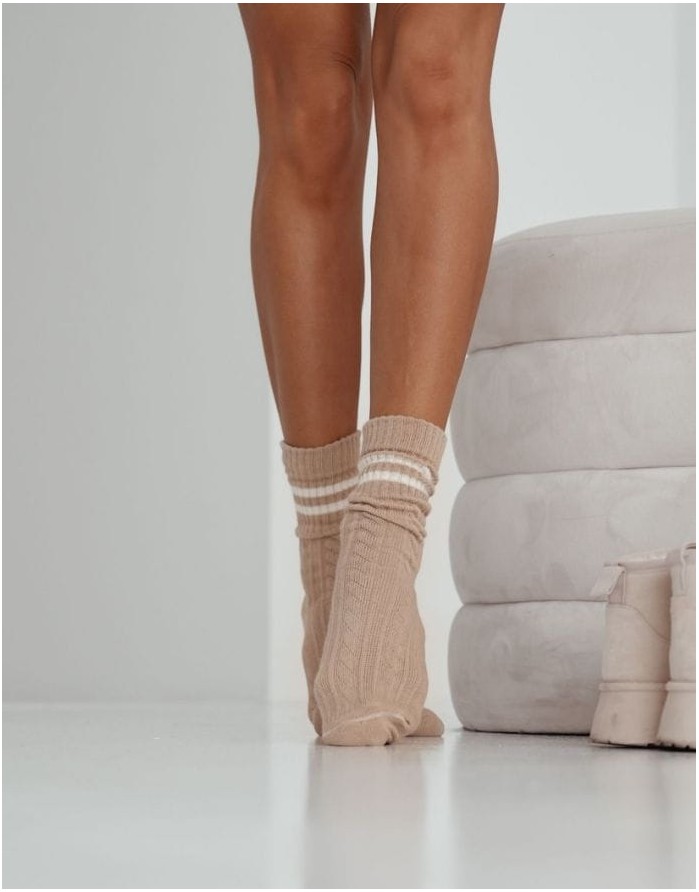 Moteriškos kojinės "Braid With Stripes" Beige