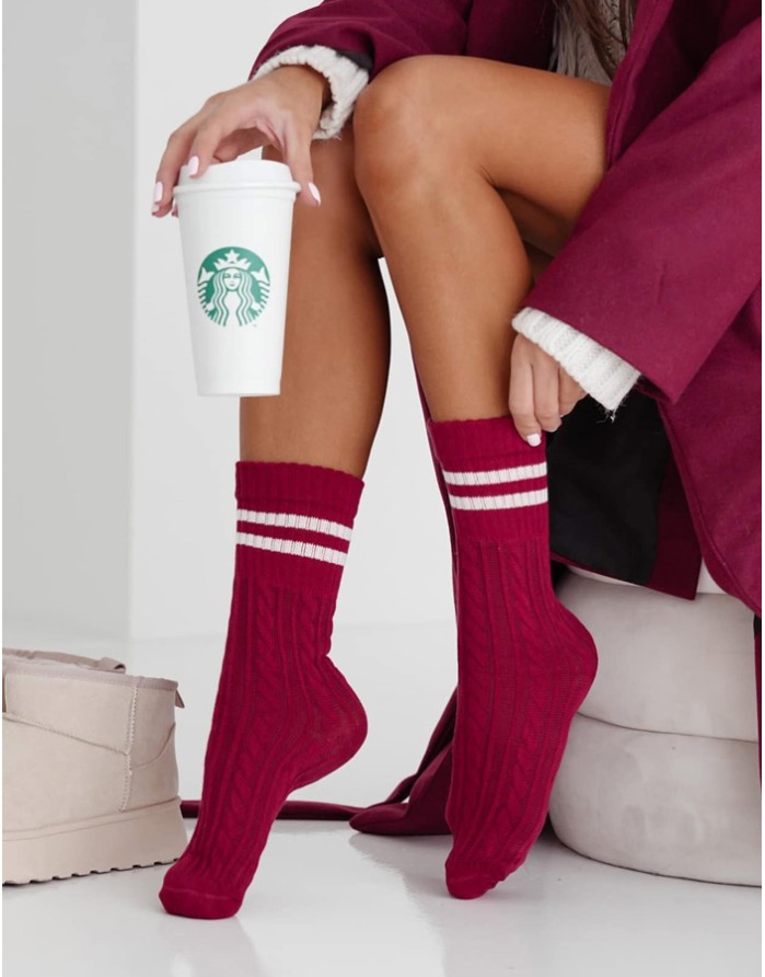 Women's socks "Braid With Stripes" Claret