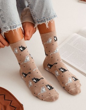 Naiste sokid "Cats & Dots Beige"