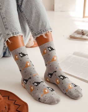 Naiste sokid "Cats & Dots Grey"