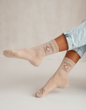 Naiste sokid "Coffee first Beige"