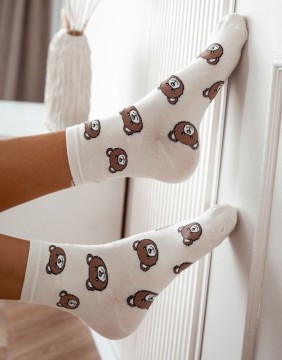 Naiste sokid "Teddy Pattern White"