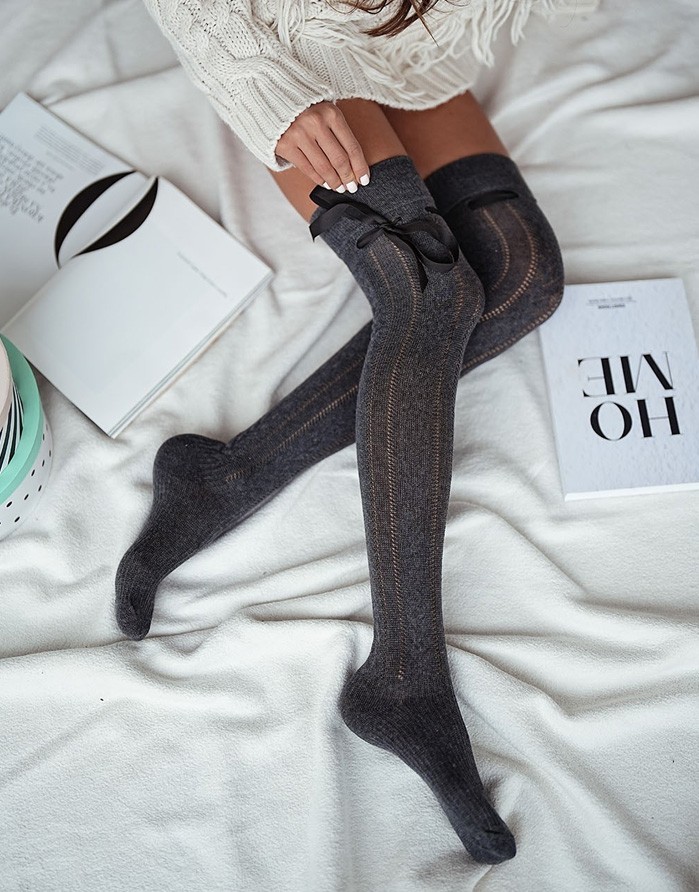 Naiste sokid "Openwork Ribbon Braid" Dark Grey