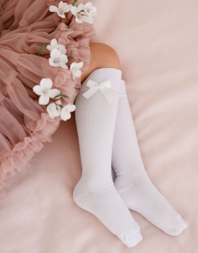 Laste sokid "Cotton Knee With a Bow" White2