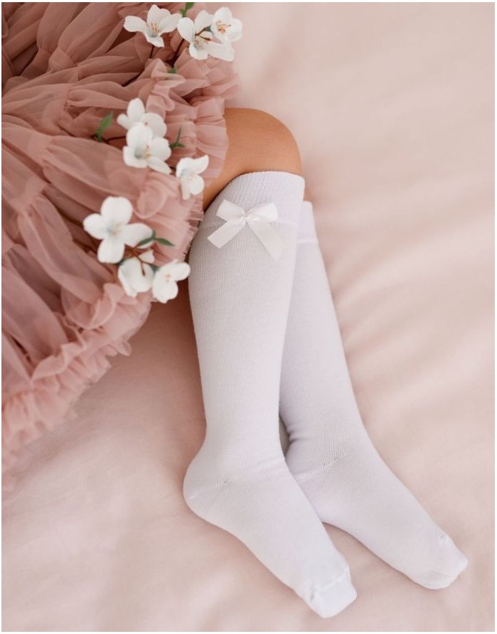 Laste sokid "Cotton Knee With a Bow" White2