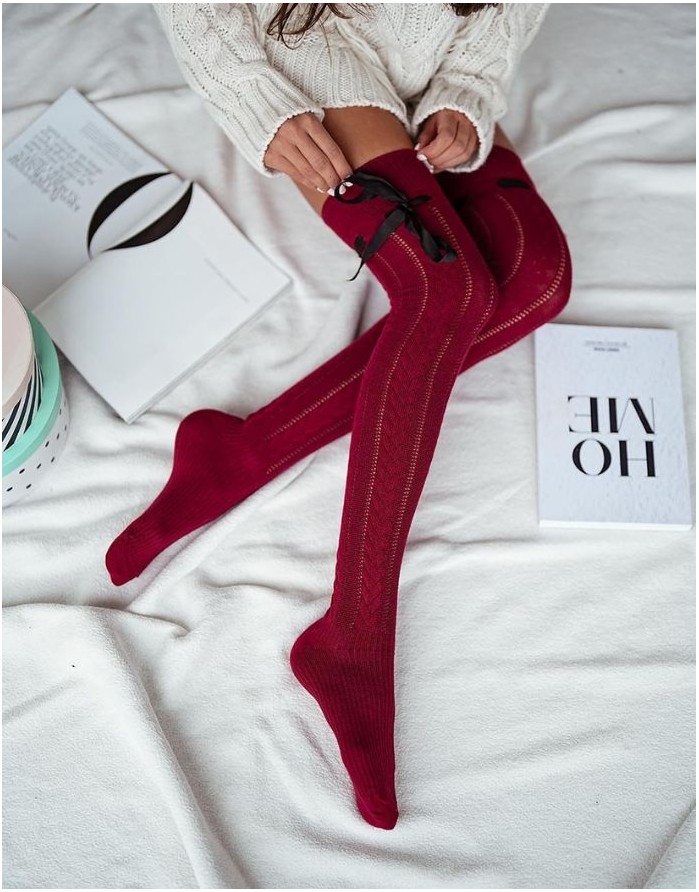 Naiste sokid "Openwork Ribbon Braid" Claret