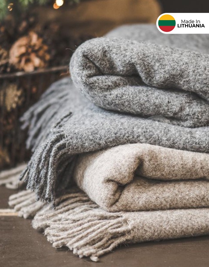 Natural wool blanket "Jaukumas Grey" 140x200 cm