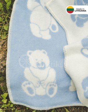 Laste villane ruuduline "Bear Blue" 90x130 cm