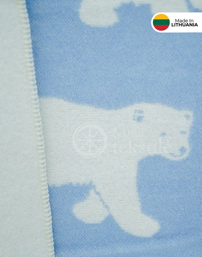 Naturaalsest villast tekk "Bears Blue" 130x200 cm