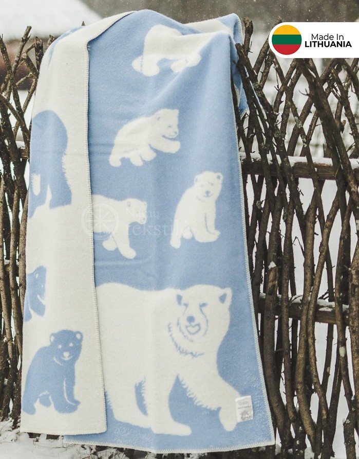Naturaalsest villast tekk "Bears Blue" 130x200 cm