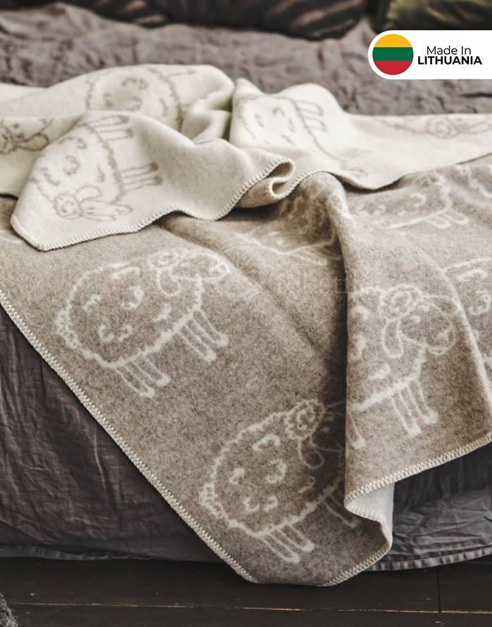 Natural wool blanket "Lamb Beige" 130x200 cm
