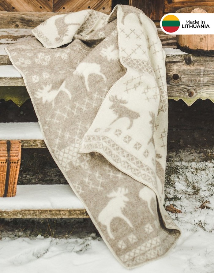 Natural wool blanket "Moose Beige" 130x200 cm