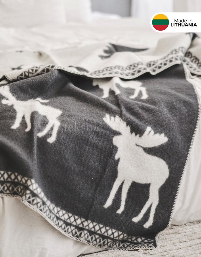 Natural wool blanket "Solid Moose Black" 130x200 cm