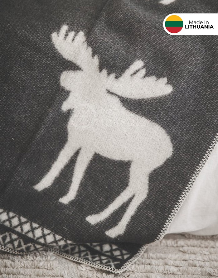 Natural wool blanket "Solid Moose Black" 130x200 cm