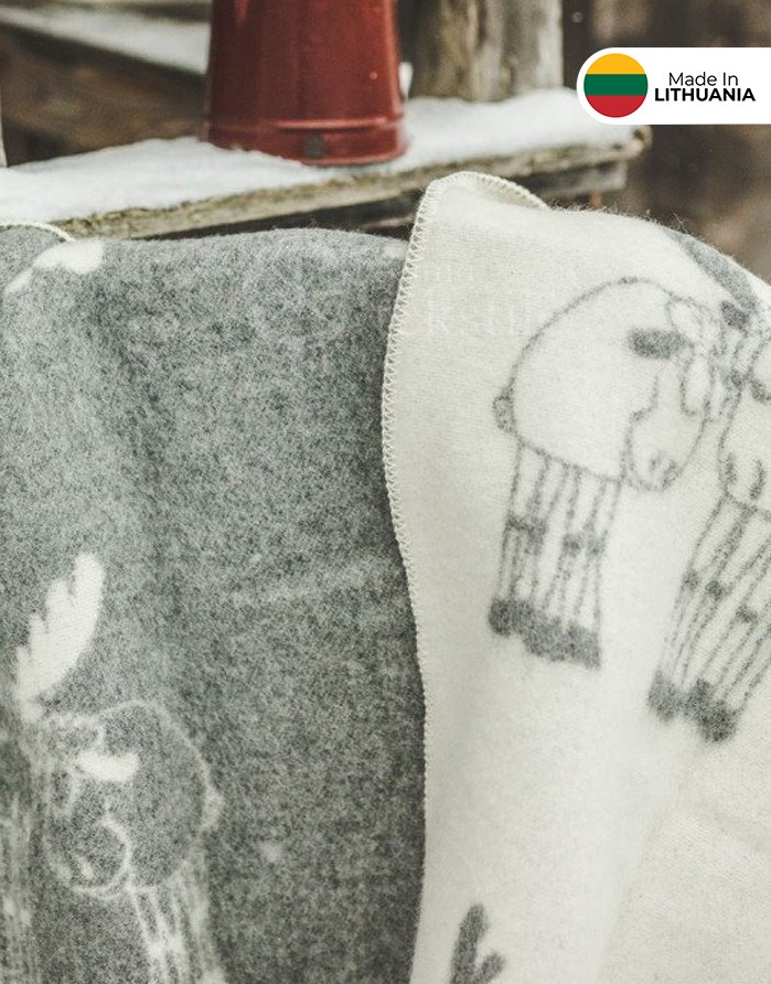 Natural wool blanket "A pair of Moose Grey" 130x200 cm