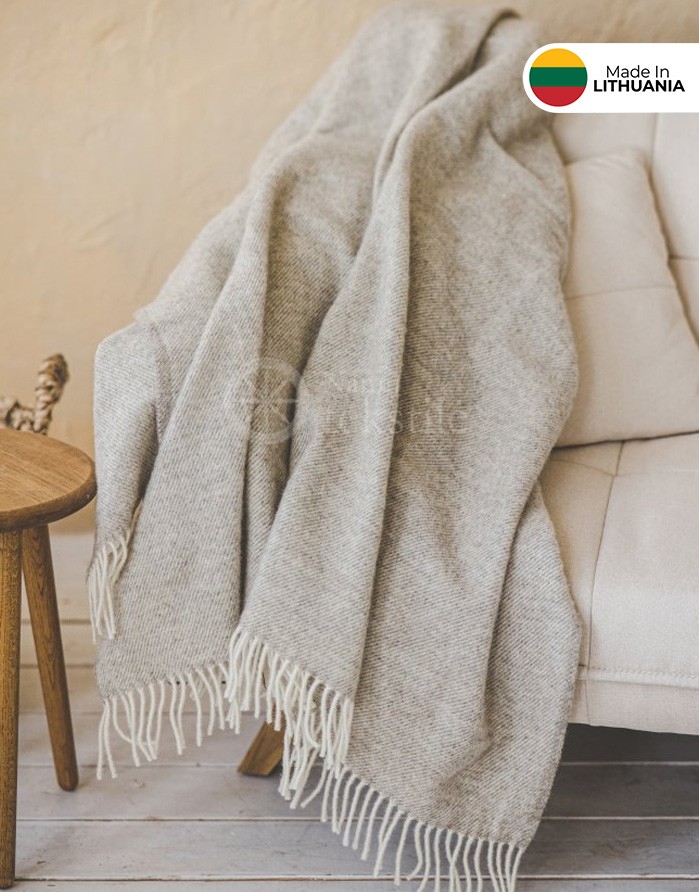 Natural wool blanket "Lines Beige" 140x240 cm