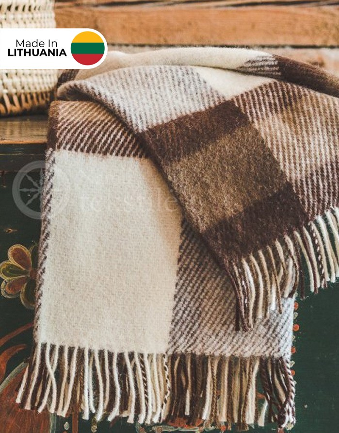 Natural wool blanket "Lota Brown" 130x210 cm