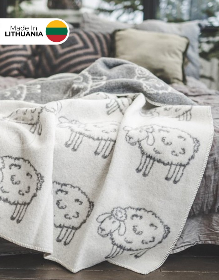 Natural wool blanket "Lamb Grey" 130x200 cm