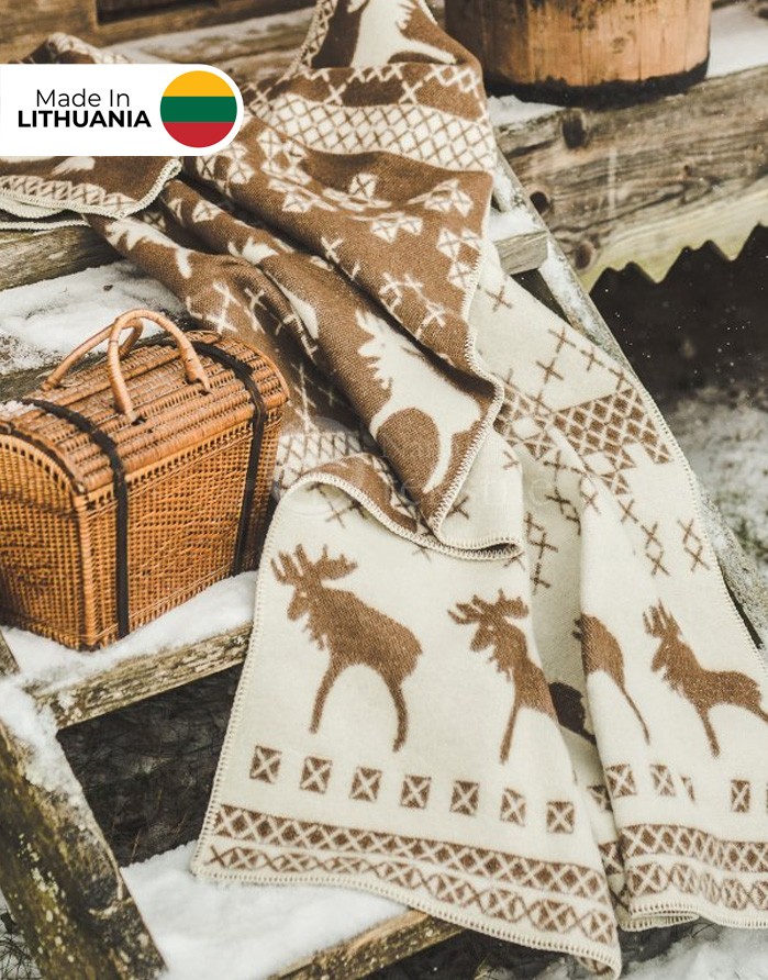 Natural wool blanket "Moose Brown" 130x200 cm