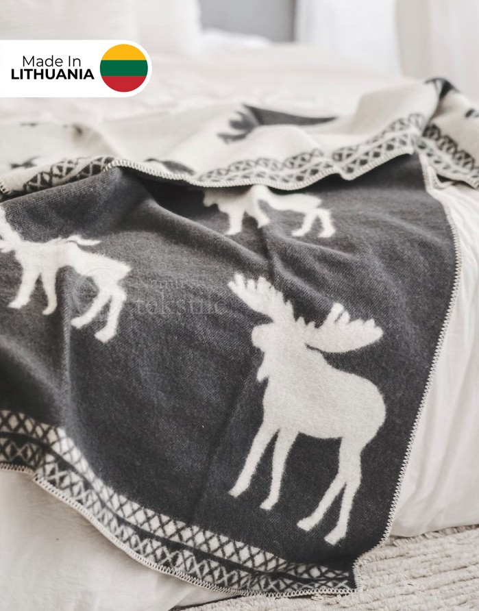 Natural wool blanket "Solid Moose Black" 130x200 cm