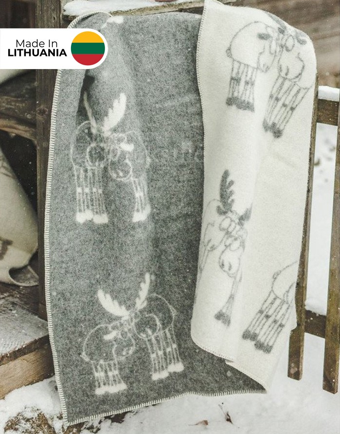 Одеяло из натуральной шерсти "A pair of Moose Grey" 130x200 cm