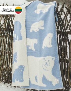 Naturaalsest villast tekk "Bears Blue" 130x200 cm