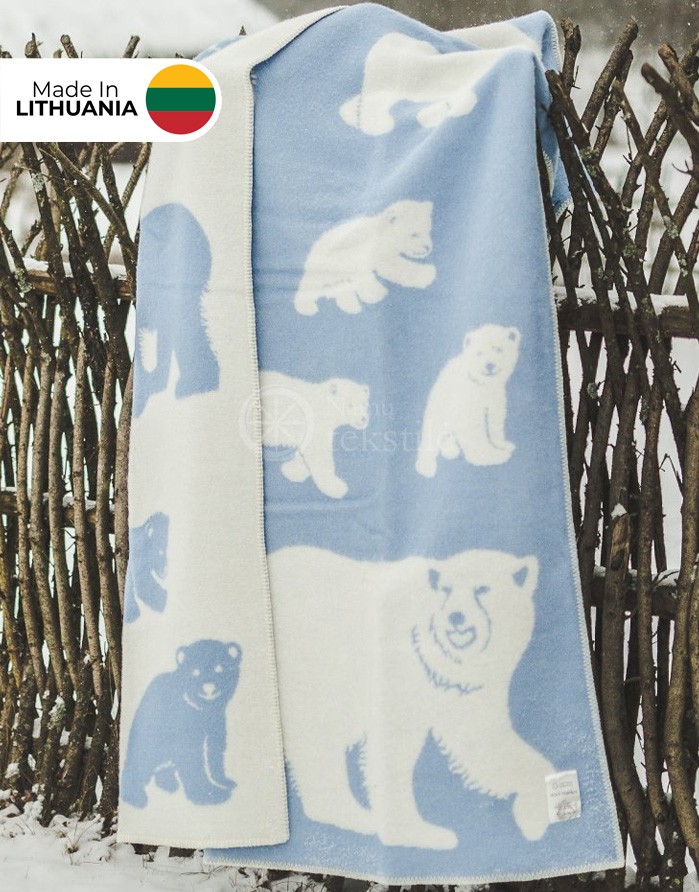 Одеяло из натуральной шерсти "Bears Blue" 130x200 cm