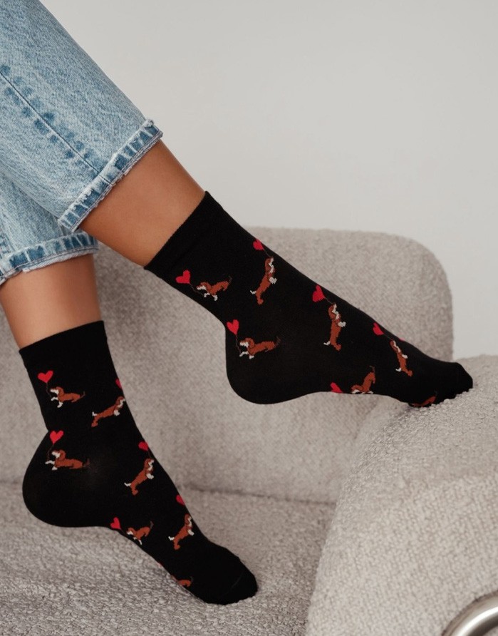 Women's socks "Valentine Dachshund Dog Black"