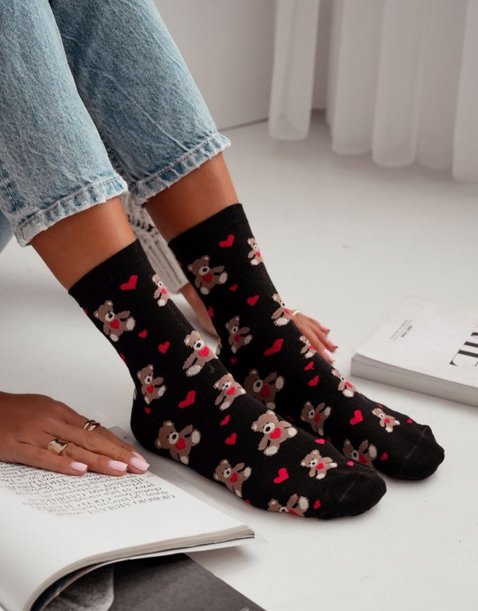 Women's socks "Bears & Hearts Black"