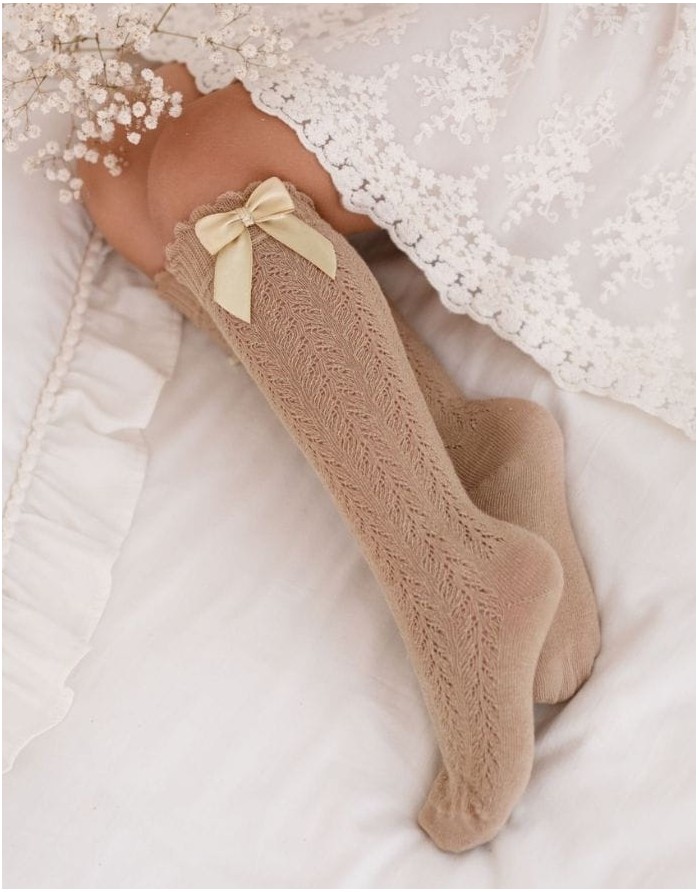Детские носки "Openwork Knee With a Bow" Beige