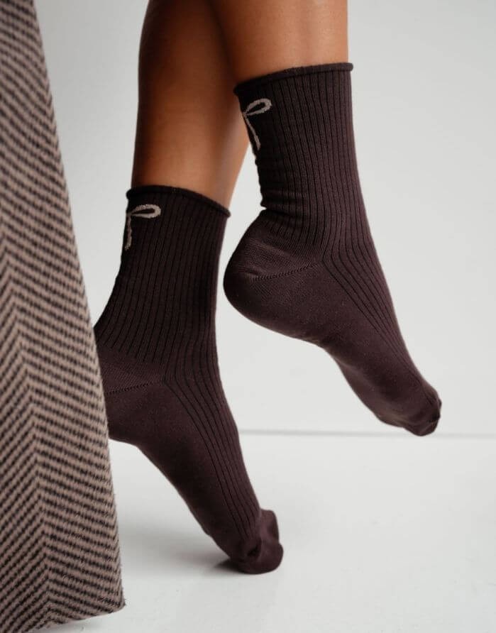Women's socks "Lurex Gold Bow in Brown"