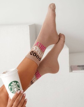 Women's socks "Good vibes only Beige"