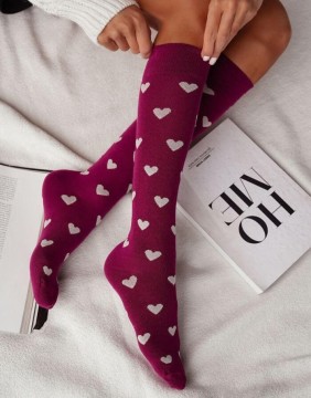Women's socks "Hearts Bordo"