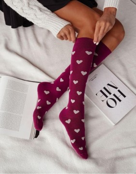 Women's socks "Hearts Bordo"