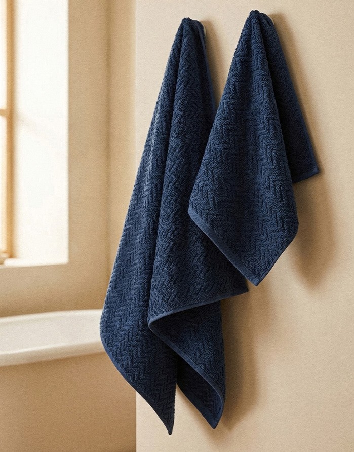 Cotton Towel "Zigzag Navy Blue"
