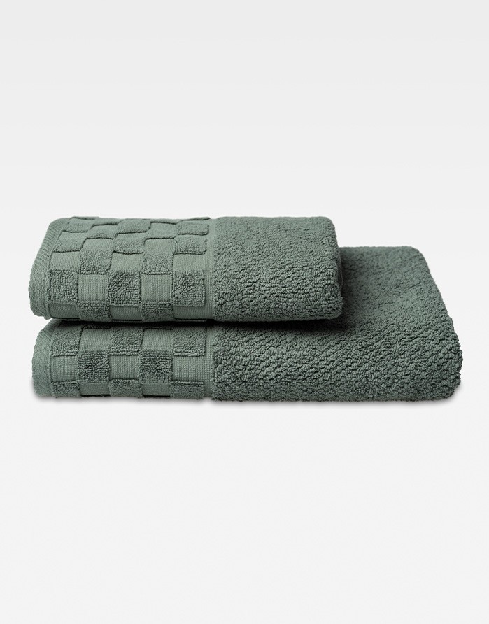 Cotton Towel "Grid Dark Forest"