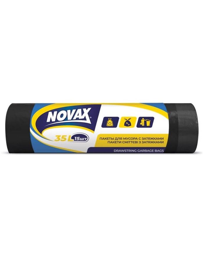 Pingutusnööriga prügikotid NOVAX, 35l x 15tk